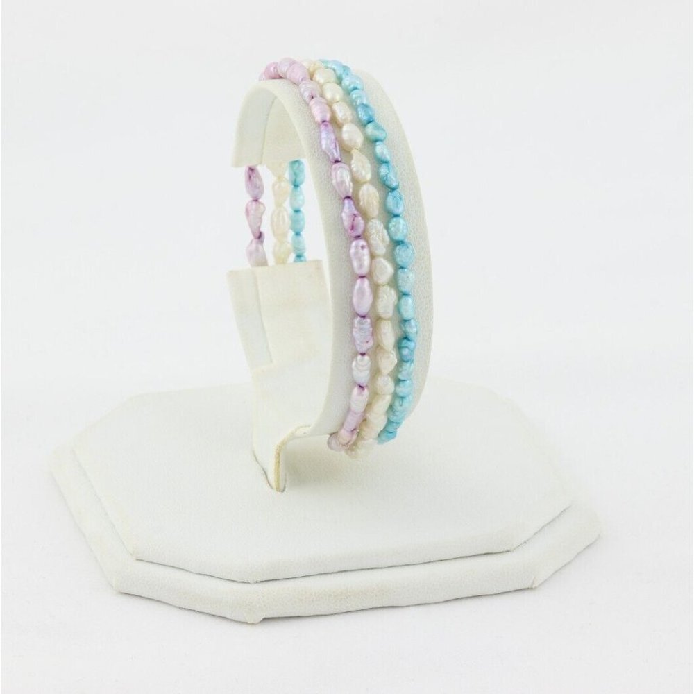14k Yellow Gold Freshwater Natural Purple, White, Blue, Baroque Pearls 3 Strand - Picture 3 of 9
